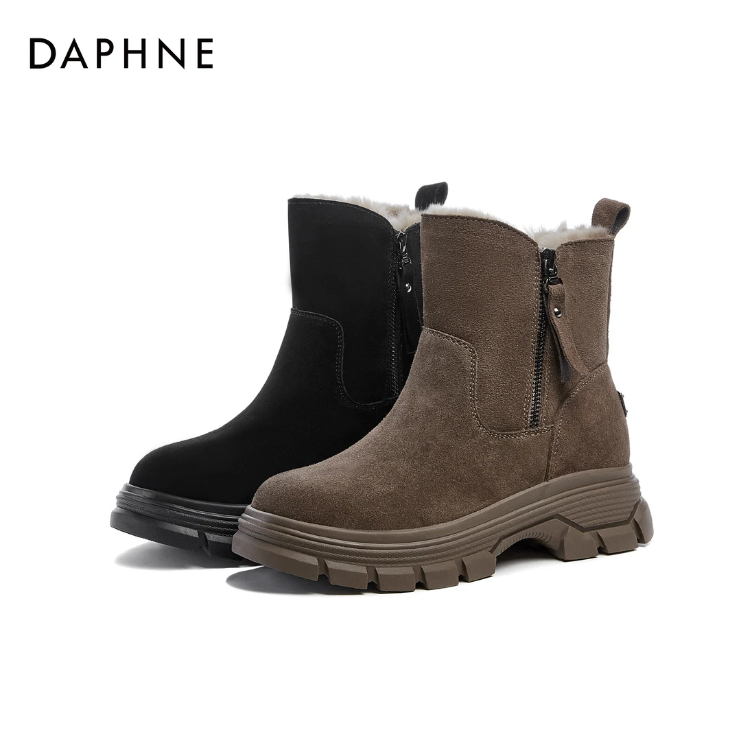 Daphne/达芙妮时尚女鞋女靴冬季新款百搭厚底雪地靴高帮加绒靴