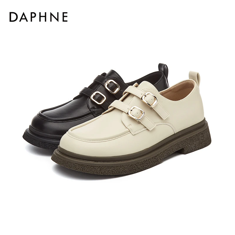 Daphne/达芙妮舒适女鞋新款夏季时尚百搭小皮鞋英伦轻奢单鞋