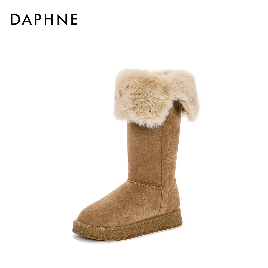 达芙妮冬季2025新款时尚百搭加绒加厚长筒靴显高软底时装厚底长靴