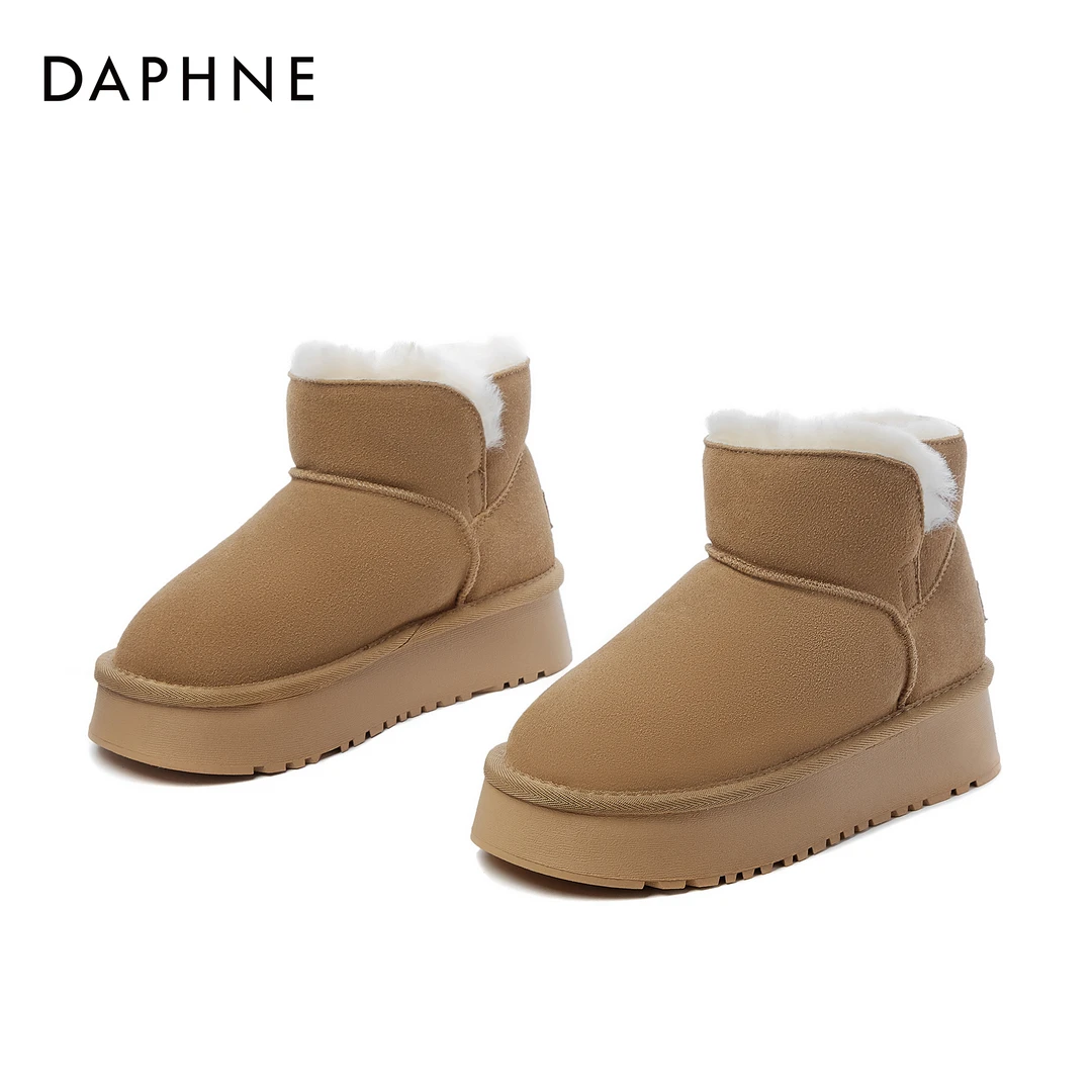 Daphne/达芙妮雪地靴冬季新款女款休闲加绒舒适厚底雪地靴