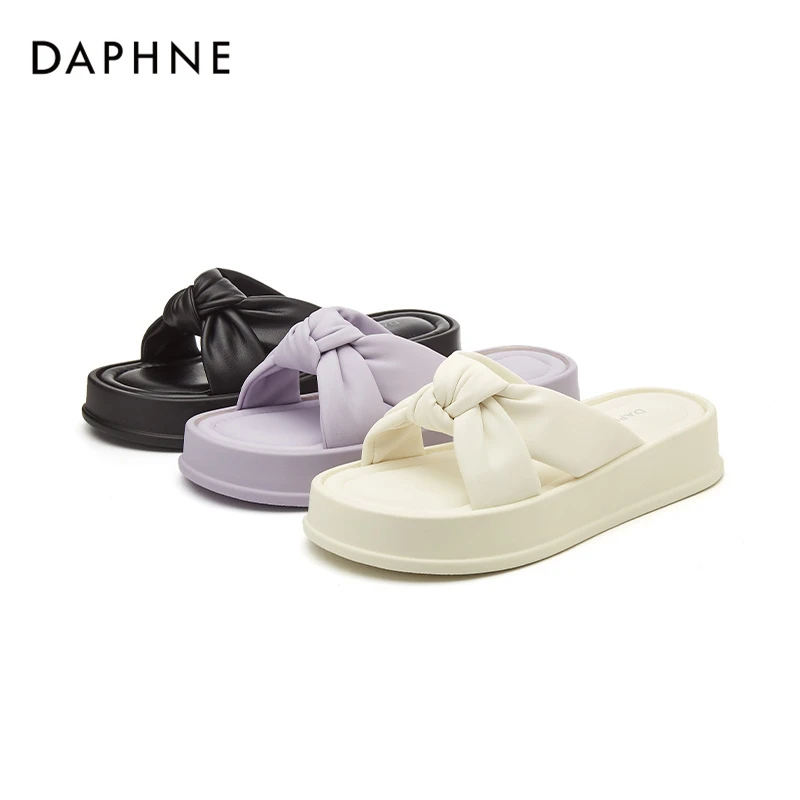 Daphne/达芙妮一字拖鞋新款夏季女鞋时尚百搭外穿凉拖ins厚底凉鞋