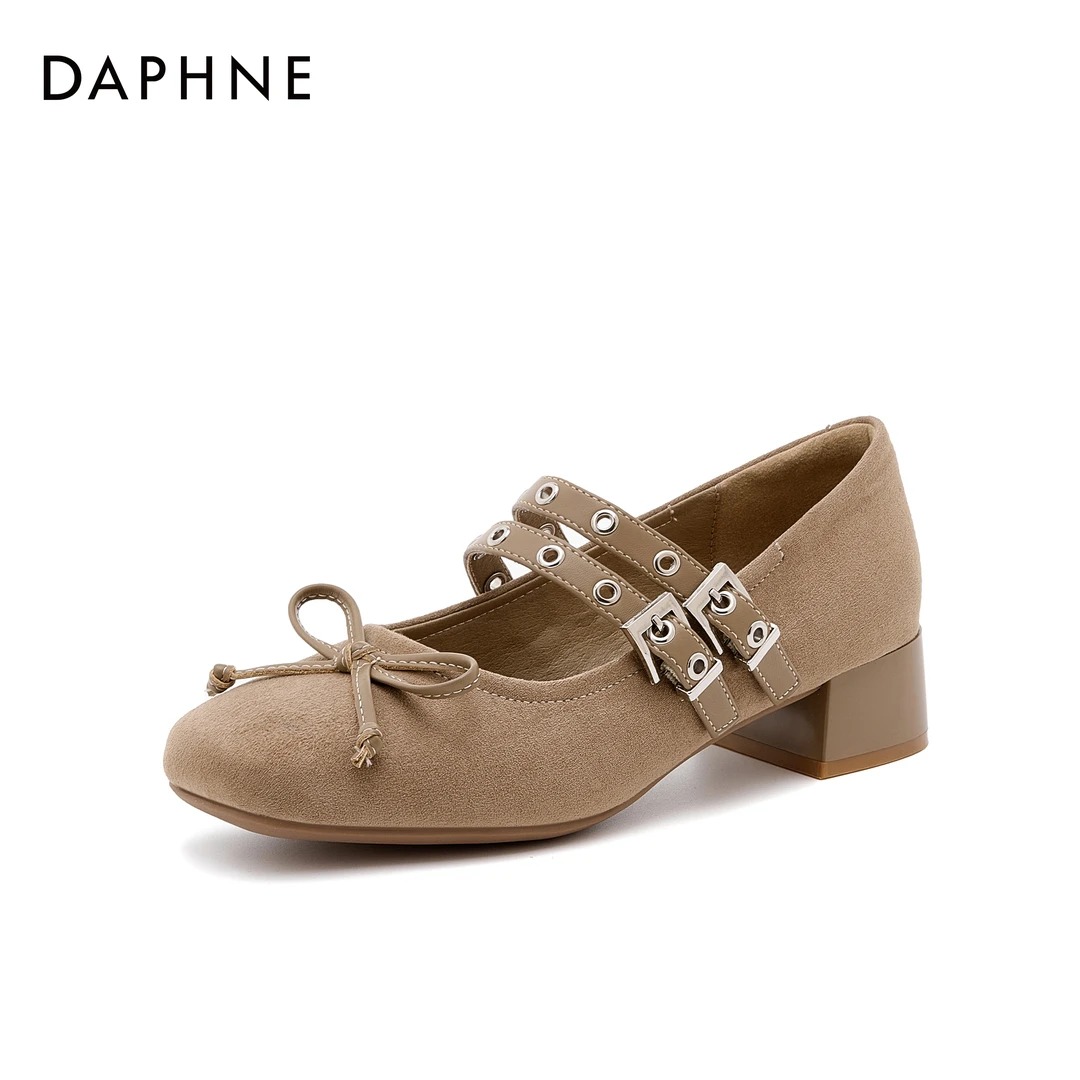 达芙妮时尚低跟女鞋秋季美拉德风双字扣带蝴蝶结精致百搭浅口单鞋