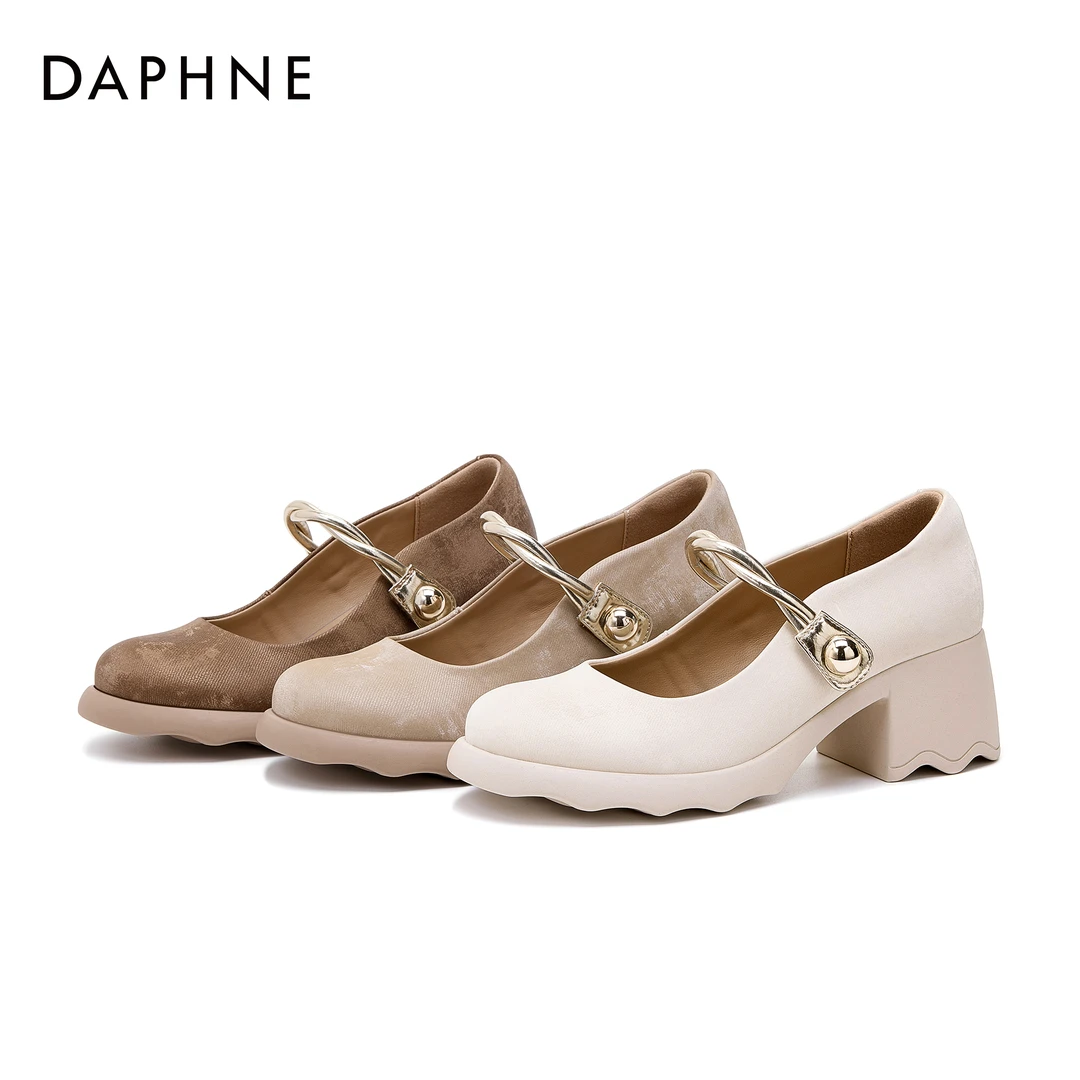 达芙妮2025春夏气质百搭软底舒适玛丽珍鞋春新款英伦风粗跟高跟鞋