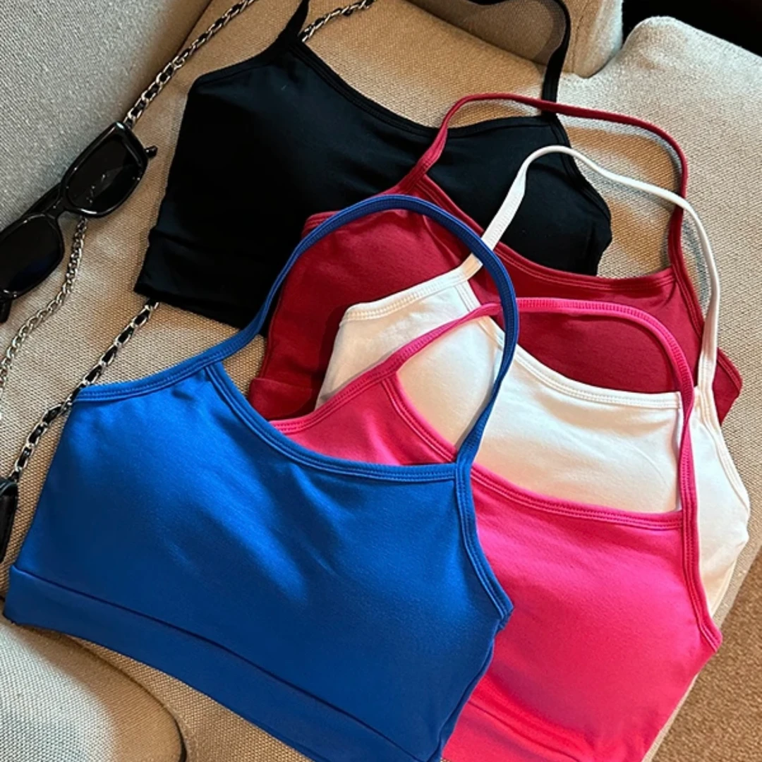 多巴胺内搭挂脖背心自带一体固定胸垫百搭显瘦挂脖内衣吊带背心yu
