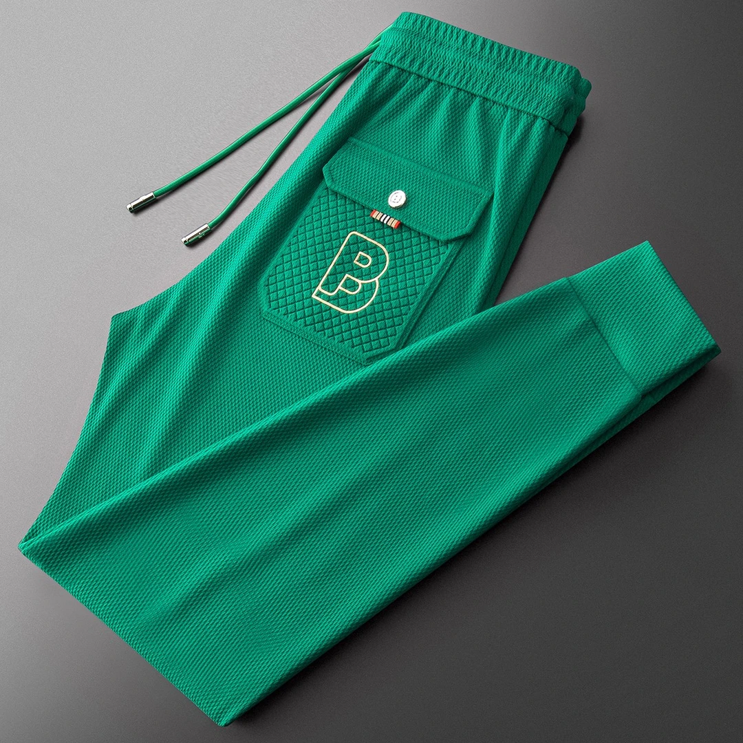 菠萝华夫格休闲裤子男春秋季潮牌翻盖口袋青年修身束脚运动长裤