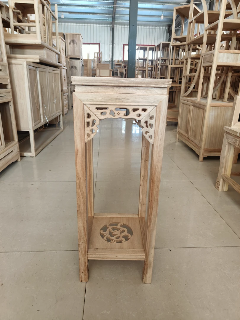 榆木实木花架仿古中式茶室置物架高腿白坯盆景花几阳台落地绿萝