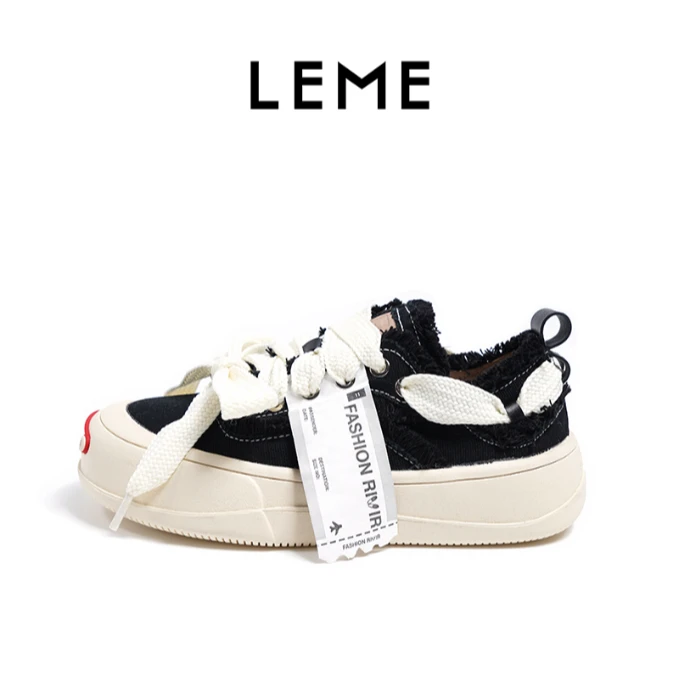 LEME【主播福利】2023春季新款毛边帆布反式系带机票潮流板鞋休闲鞋