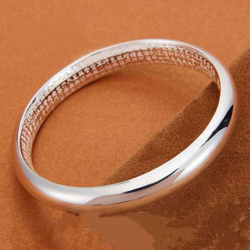 足银手镯 亮面心经手镯女实心足银镯子闭口款831