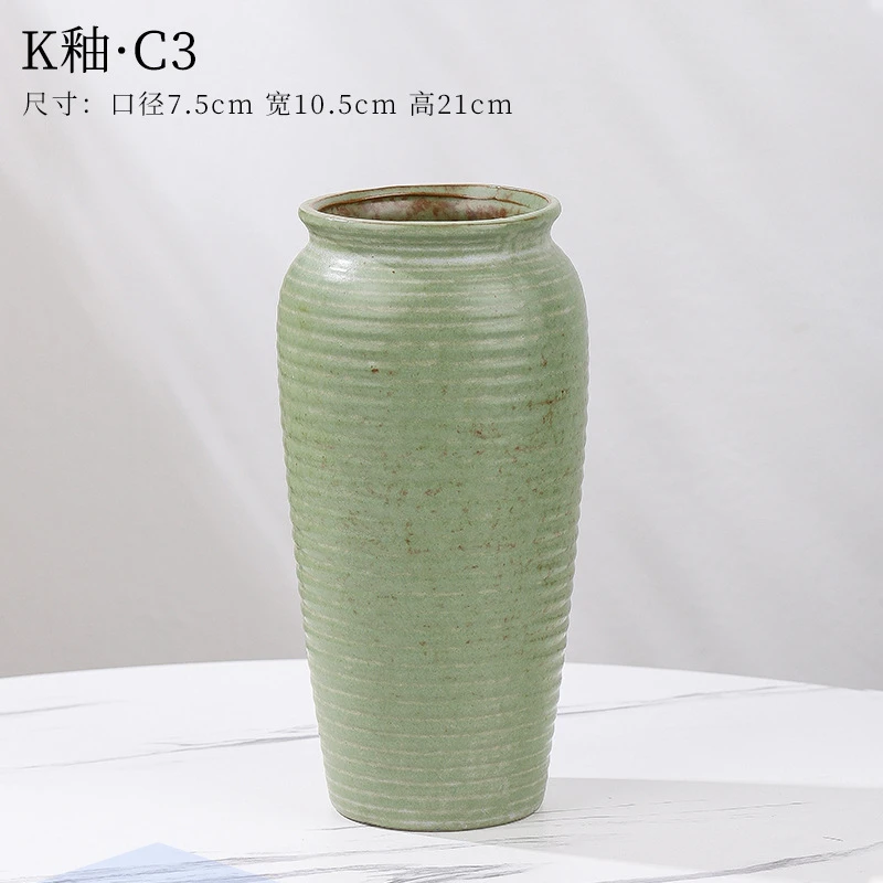 复古简约花器干鲜花现代简约陶罐大口径花器素烧陶瓷水培花瓶摆件