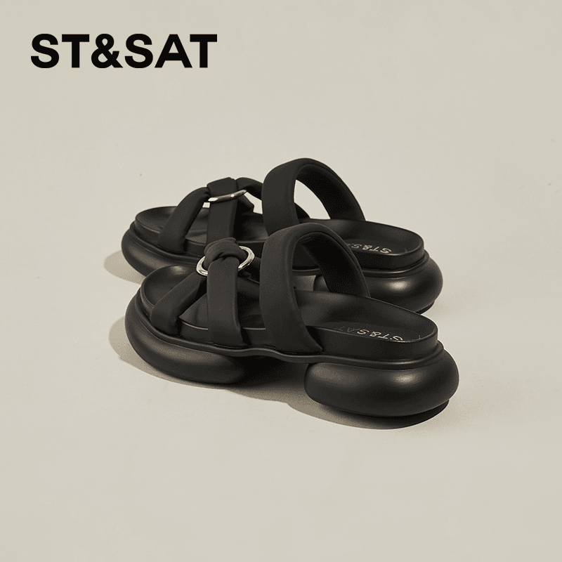 星期六厚底外穿一字拖鞋女2024夏季时尚休闲小众懒人一脚蹬沙滩鞋