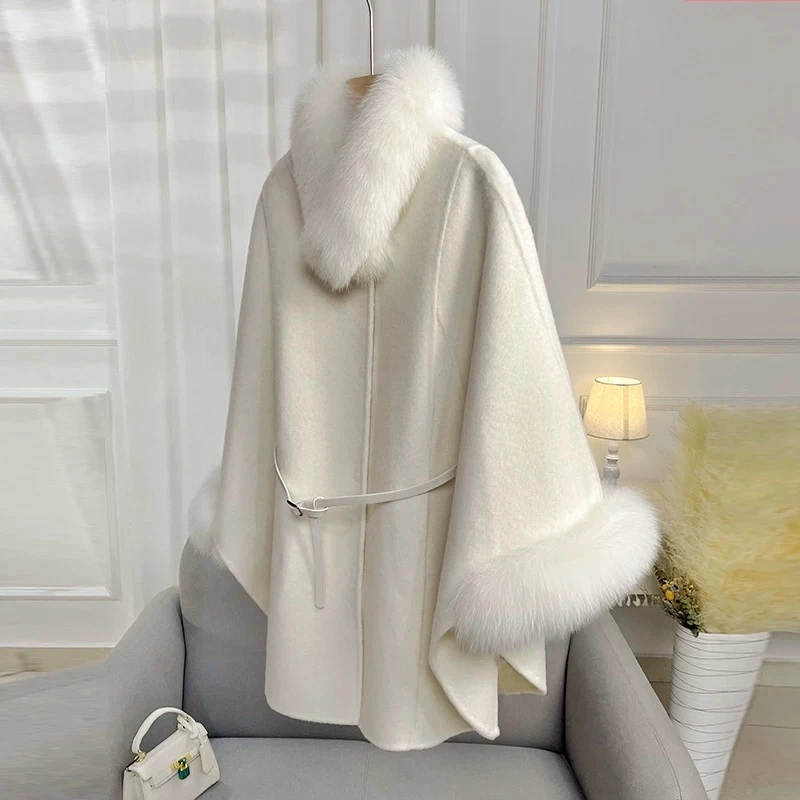 【独在】时尚百搭翻领斗篷双面呢大衣