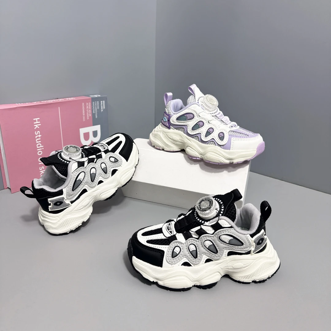 富宝龙儿童双网韩版老爹鞋2024透气软底男童跑鞋女童潮休闲鞋631