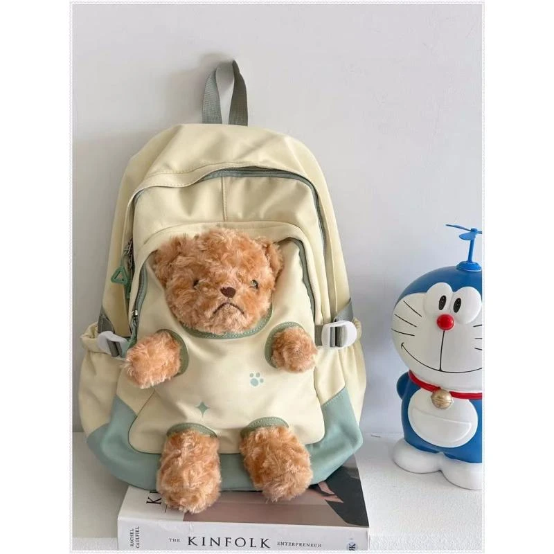 韩版可爱小熊双肩包大容量新款学生耐用背包ins百搭卡通书包