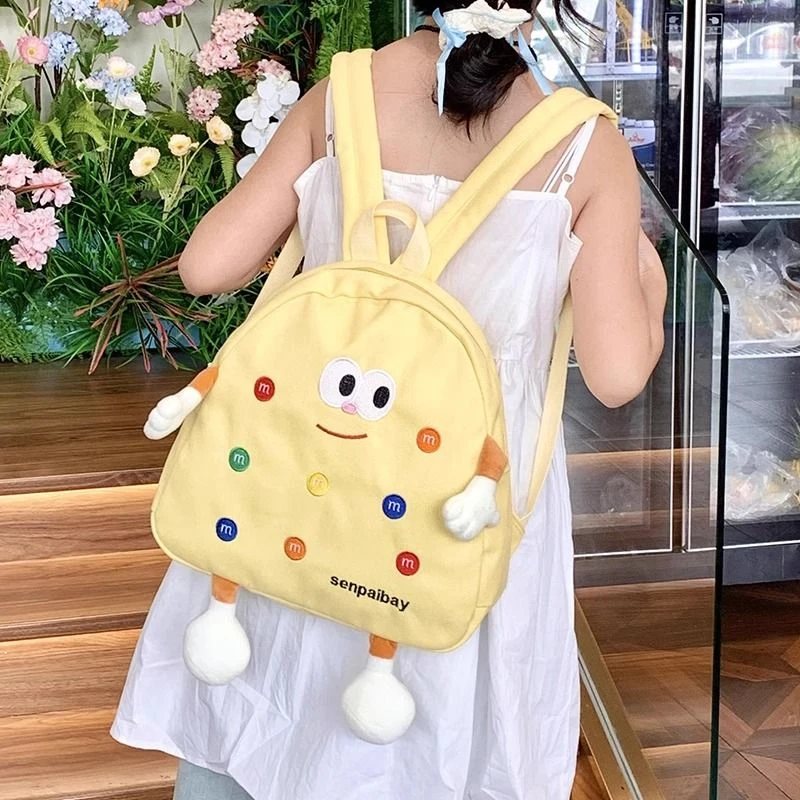 小红书爆款ins可爱巧克力豆帆布背包女日系chic软妹双肩包学生