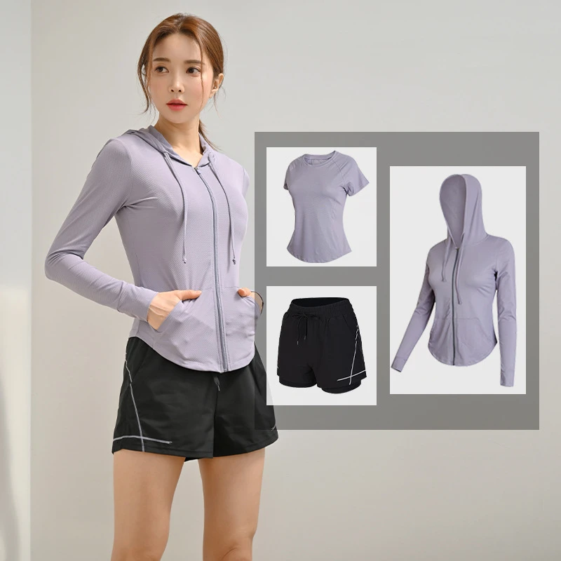 YAOO新款瑜伽服套装女夏专业晨跑服速干上衣健身运动跑步时尚套装