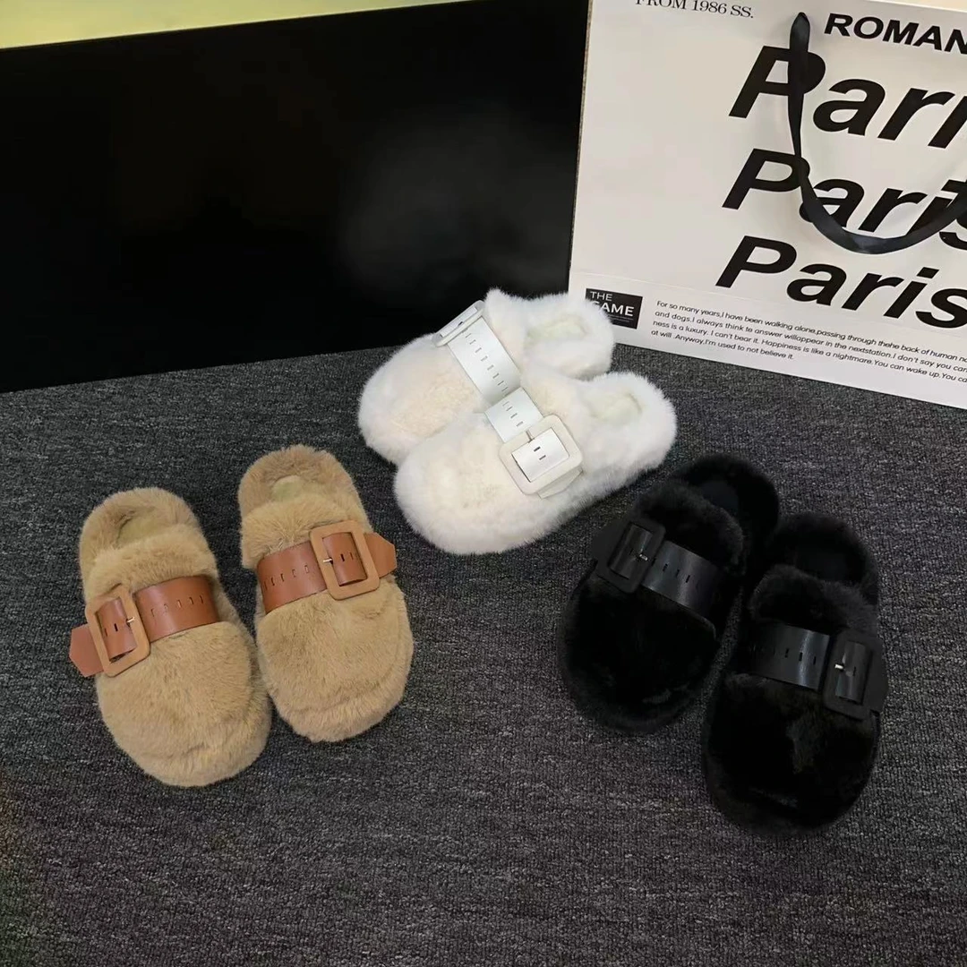 2023新款包头拖鞋时尚百搭厚底毛毛鞋加绒保暖秋冬冬季毛拖白色