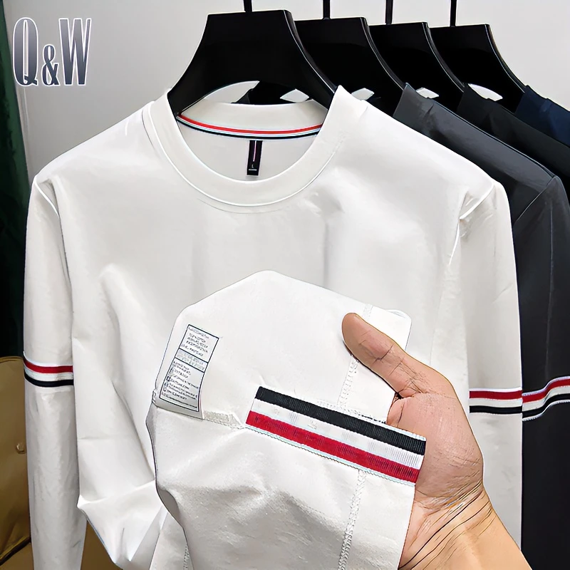 品牌索罗纳冰感棉t恤长袖男装春秋季新款下摆开叉打底衫tb潮体恤