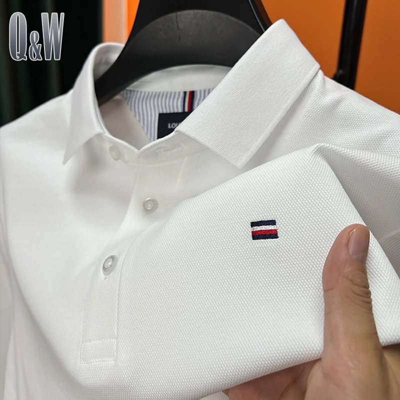 品牌捡漏！液氨丝光棉polo衫男长袖秋季纯棉白色t恤翻领休闲上衣服