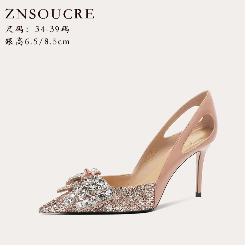 法式水晶新娘婚鞋2024新款水钻亮片禾秀主婚纱两穿高跟鞋 708-A62