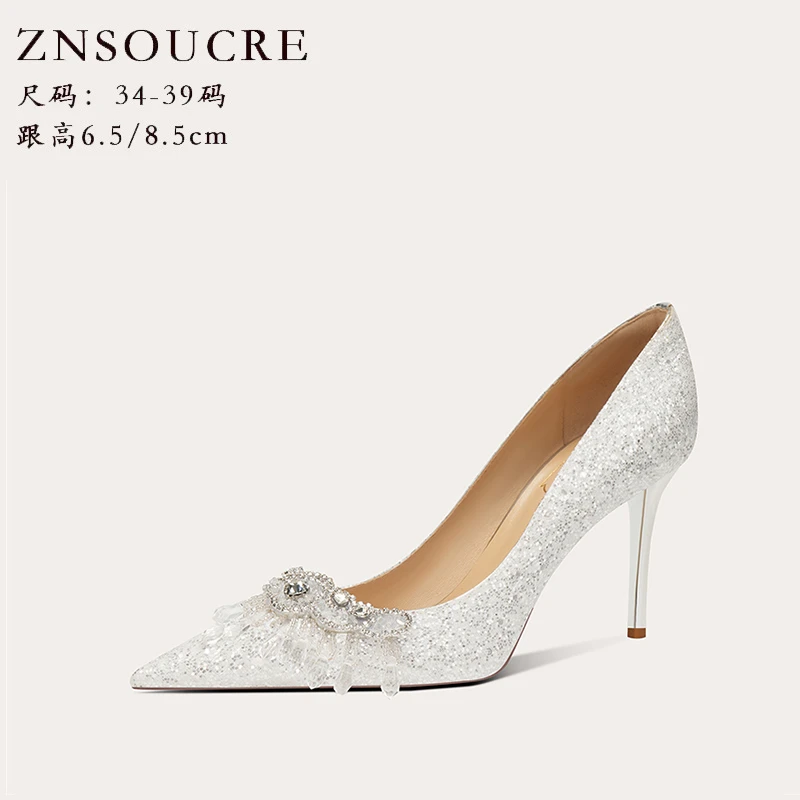 法式白色婚鞋2024新款新娘鞋秀禾婚纱两用结婚鞋高跟鞋女 708-A12