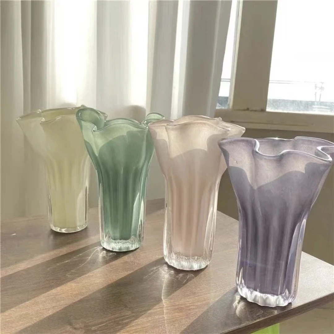 创意百财花瓶花瓣花瓶摆件简约客厅餐桌样板房花器插花玻璃软装饰