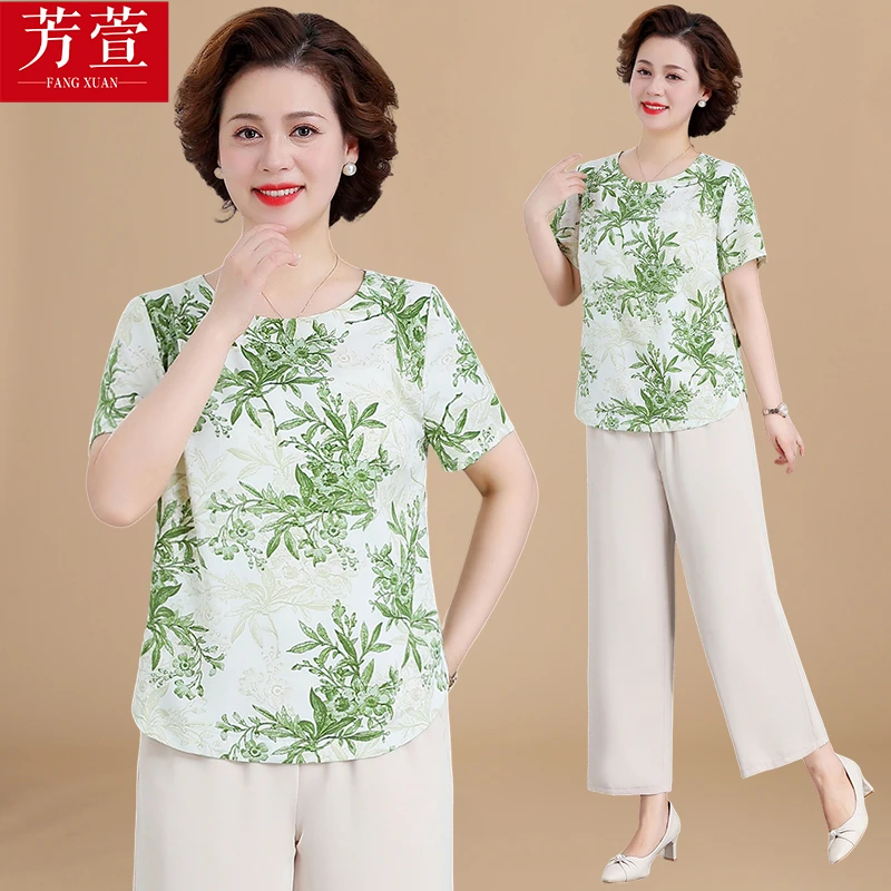 妈妈夏装雪纺老年人衣服老太太女夏季新款奶奶装洋气