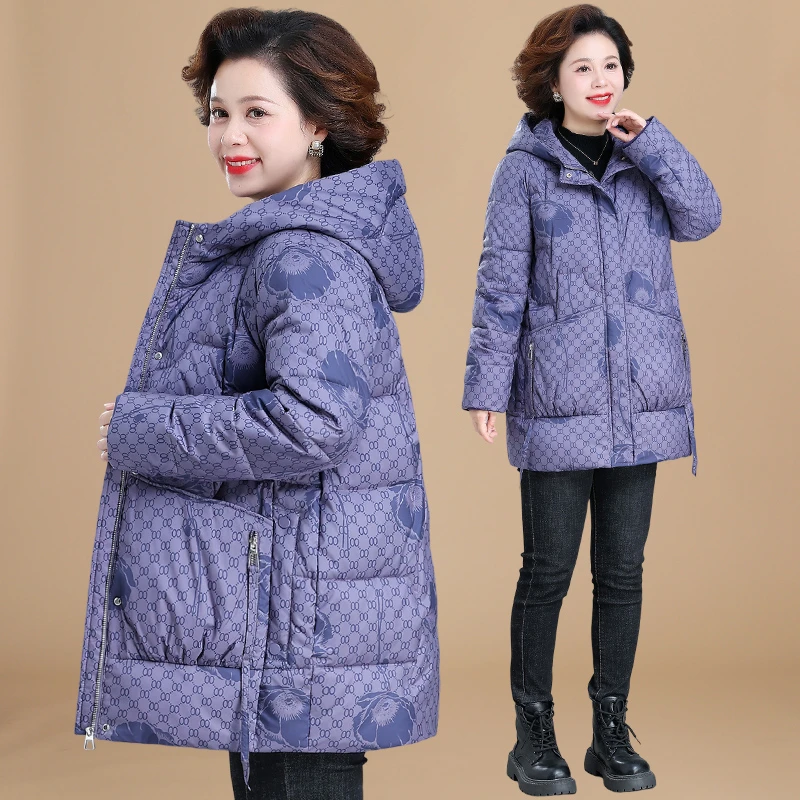 妈妈冬装时尚棉服中老年人棉袄女洋气2024新款秋冬季外套大码棉衣