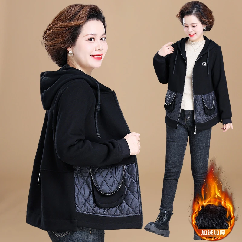 胖妈妈冬装短款外套2023新款加肥加大码中年老女秋冬加绒加厚上衣