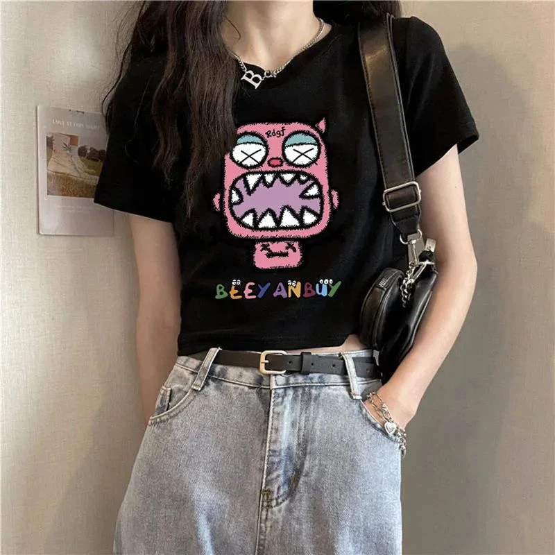 重磅纯棉夏季新款短袖t恤女学生韩版宽松短款露脐小众上衣服ins潮