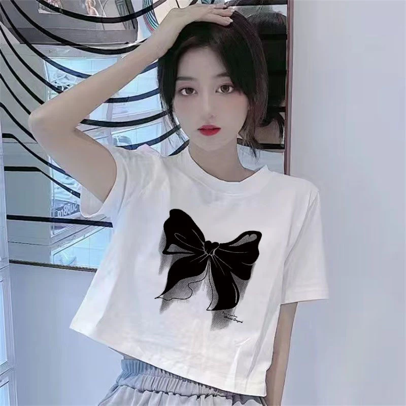 纯棉短袖T恤女宽松显瘦2023新款夏季百搭休闲露脐辣妹短款上衣服