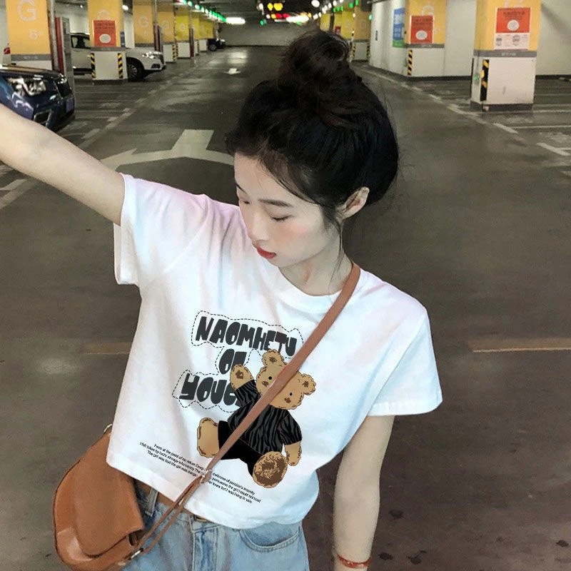 纯棉短袖2023年新款t恤女法式小衫洋气减龄时尚辣妹短款上衣夏季