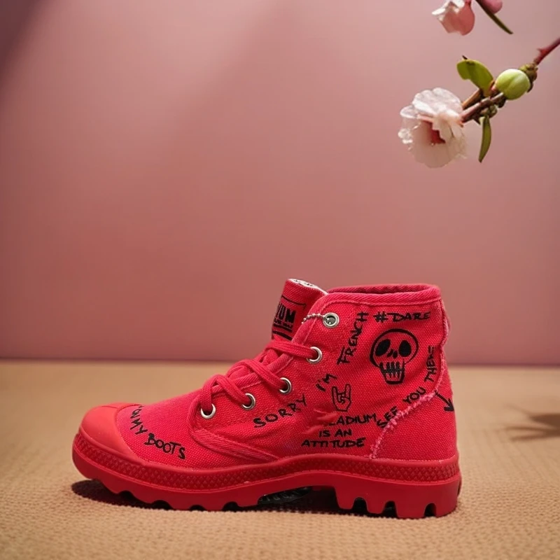 96267 红色 春夏新款男女马丁靴休闲潮流高帮经典帆布鞋