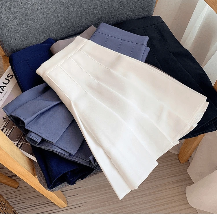 jk纯色半裙高腰百褶裙女大码弹力a字半身裙日系学生防走光bm短裙