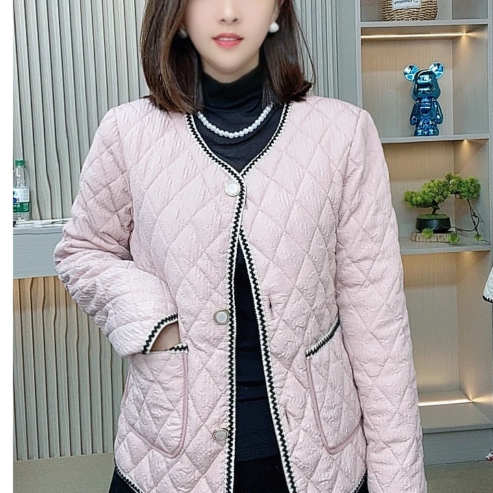 小香风时尚洋气百搭短款加厚显瘦菱格女士外套棉衣