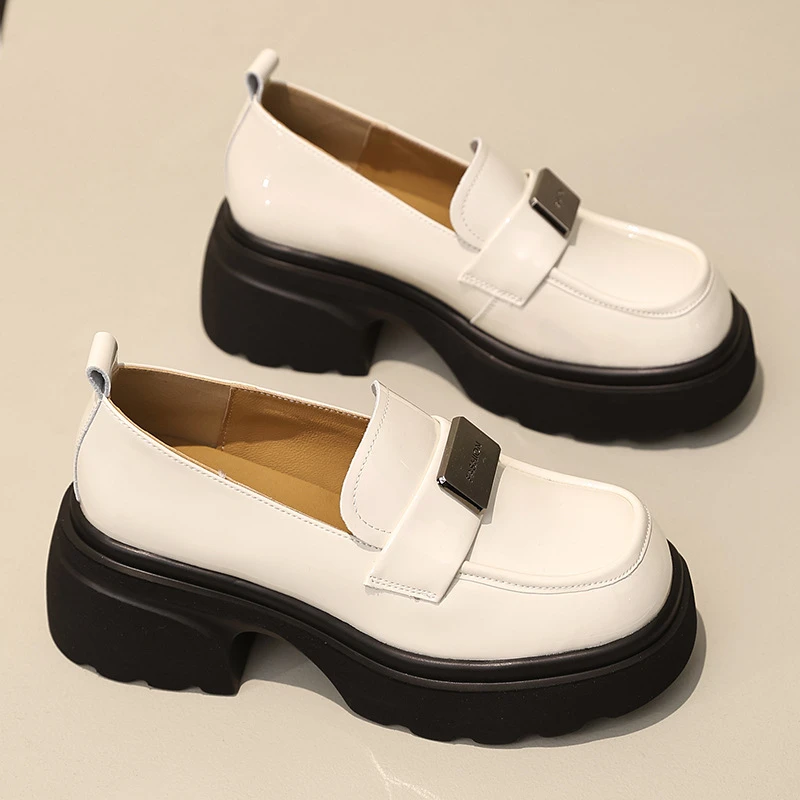 小皮鞋英伦风增高乐福鞋亮面新款女二层单鞋2024春季羊皮厚底真皮