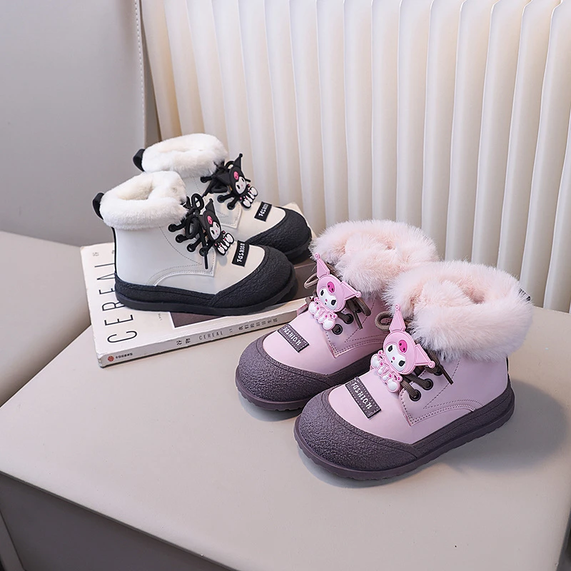 雪地靴毛毛大棉靴卡通保暖加绒儿童新款棉鞋库洛米短靴2024冬女童