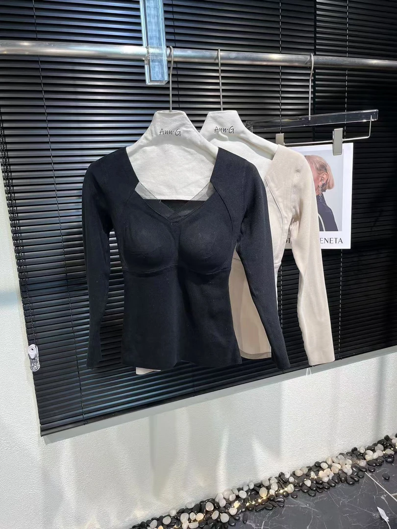 （长款石墨烯）保暖内衣女秋冬带胸垫打底衫加厚无痕内穿长袖上衣