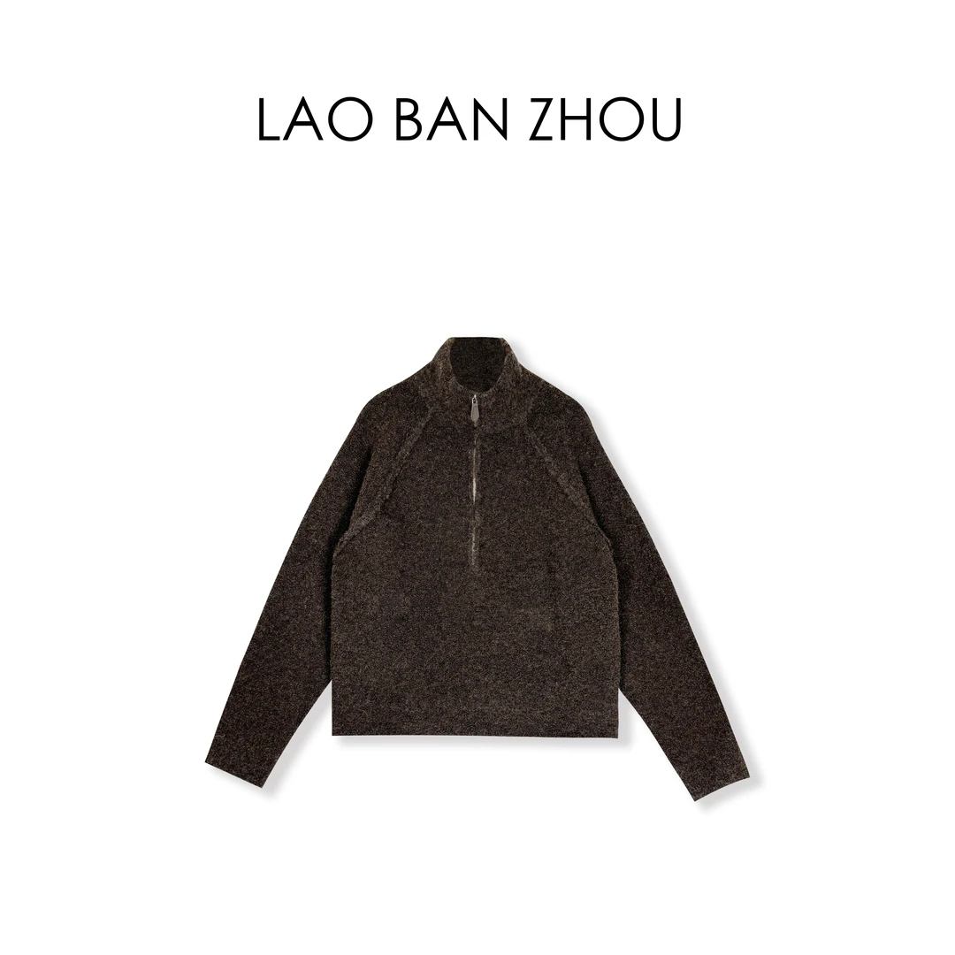 【老板周】简约设计 重工高领半开拉链圈圈纱毛衣