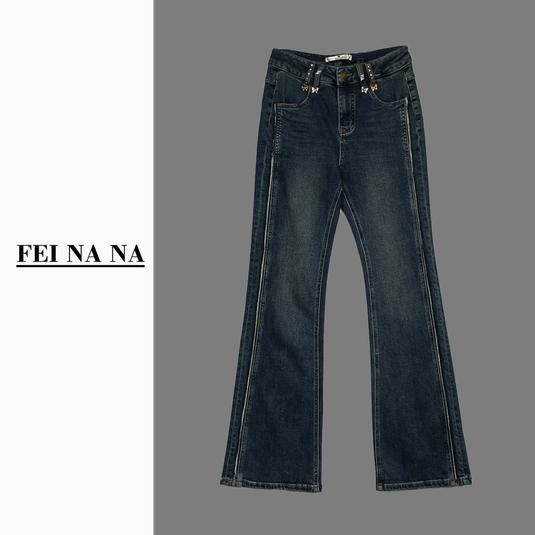 【NY大长腿】2024早秋新款蝴蝶装饰高腰显瘦气质微喇裤 081913