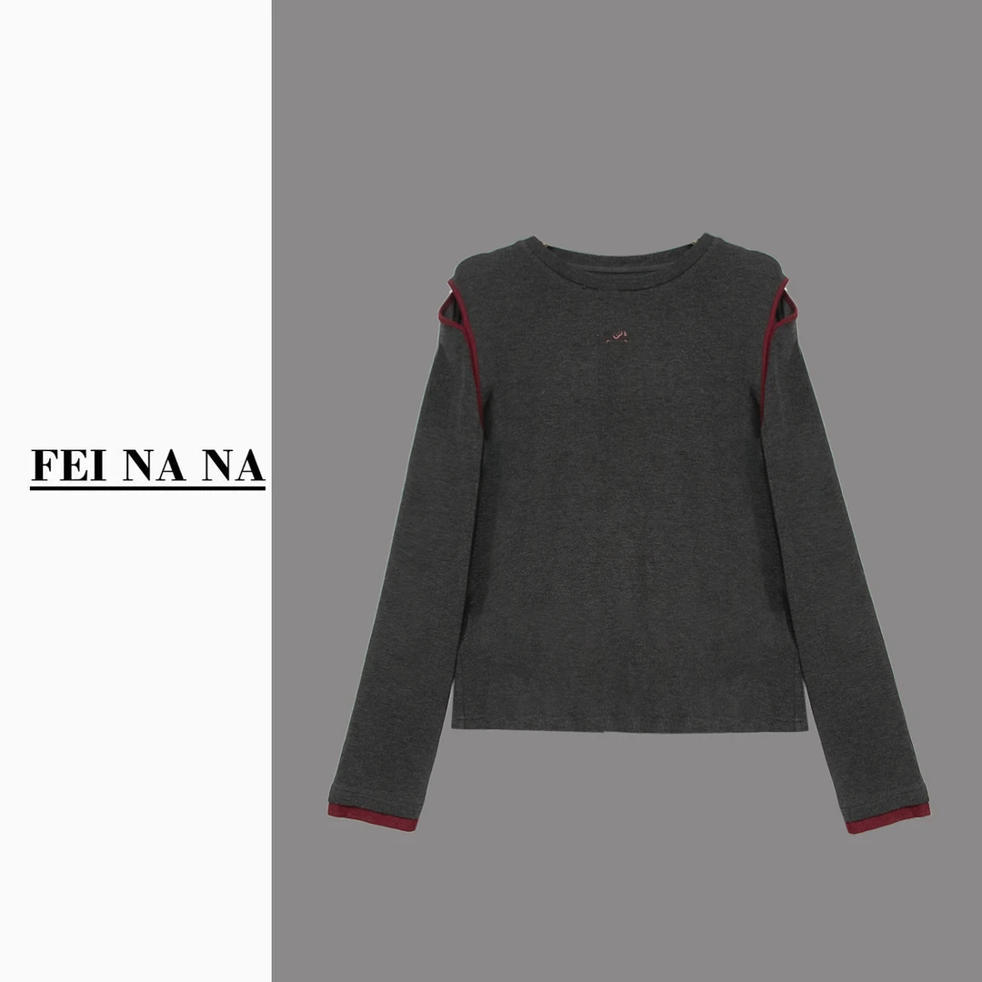 【NY露肩百搭】2024早秋新款圆领气质修身露肩长袖打底衫T恤092410