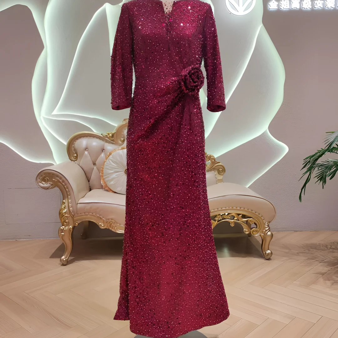 【金姐高定喜服】红酒蔷薇喜婆婆妈妈高档婚礼高端宴会气质礼服-106