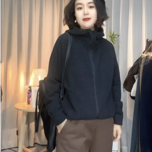 【燕子严选】简约百搭德绒拉链连帽外套卫衣H823