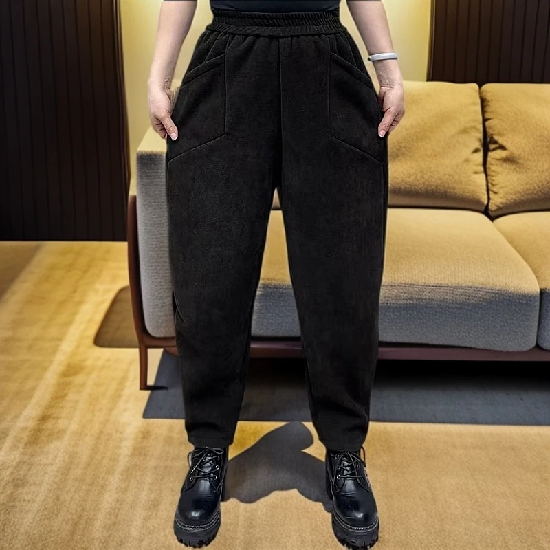 大码加绒加厚冬季洋气显瘦时尚休闲宽松百搭外穿弹力保暖哈伦裤