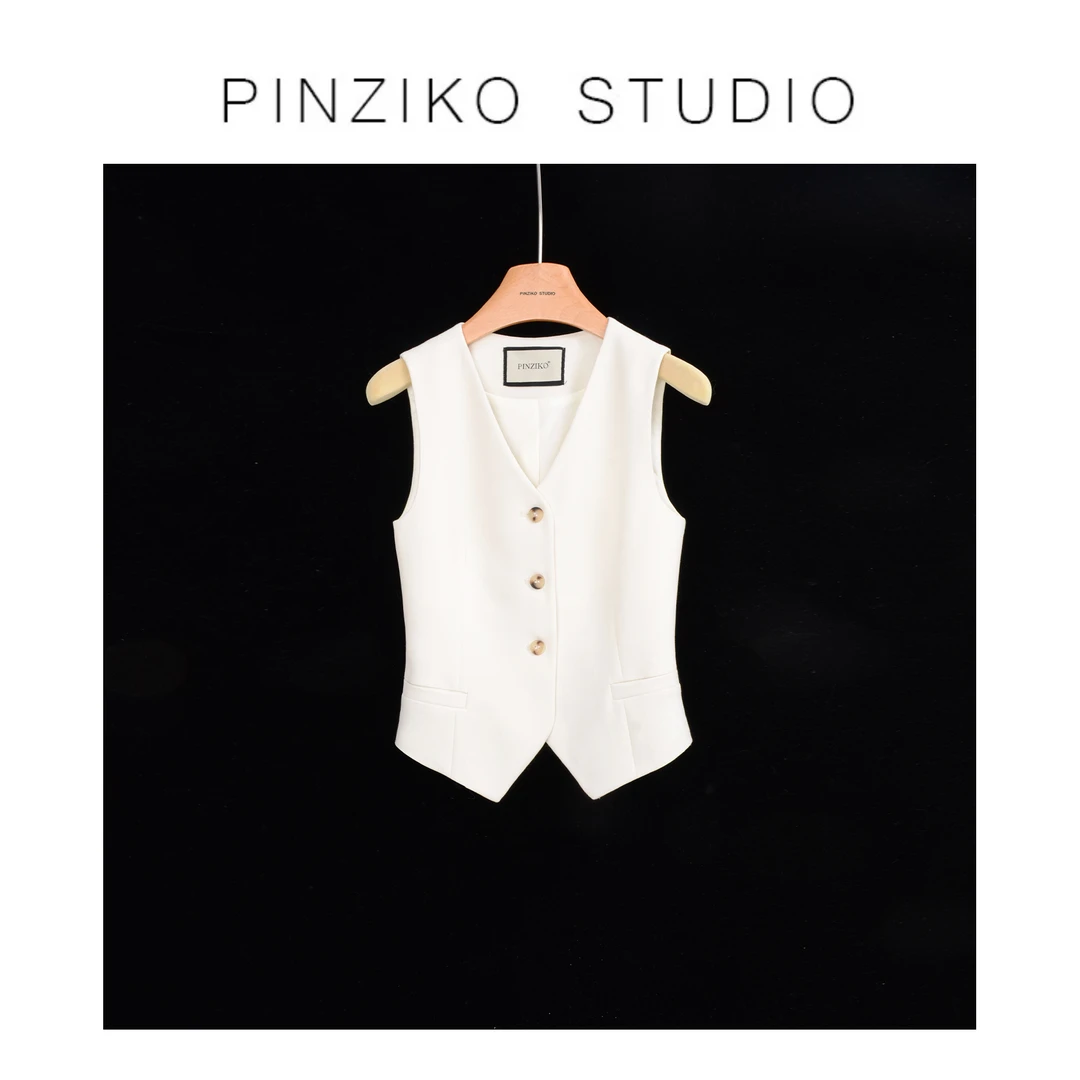 【PINZIKO女装】马夹~秋季百搭时尚气质设计感v领西装马甲TJE222