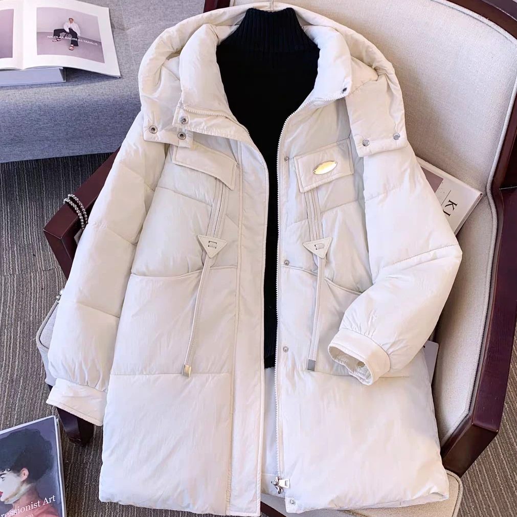 2024韩版百搭轻奢小个子洋气时尚休闲潮流宽松版连帽加绒外套 女