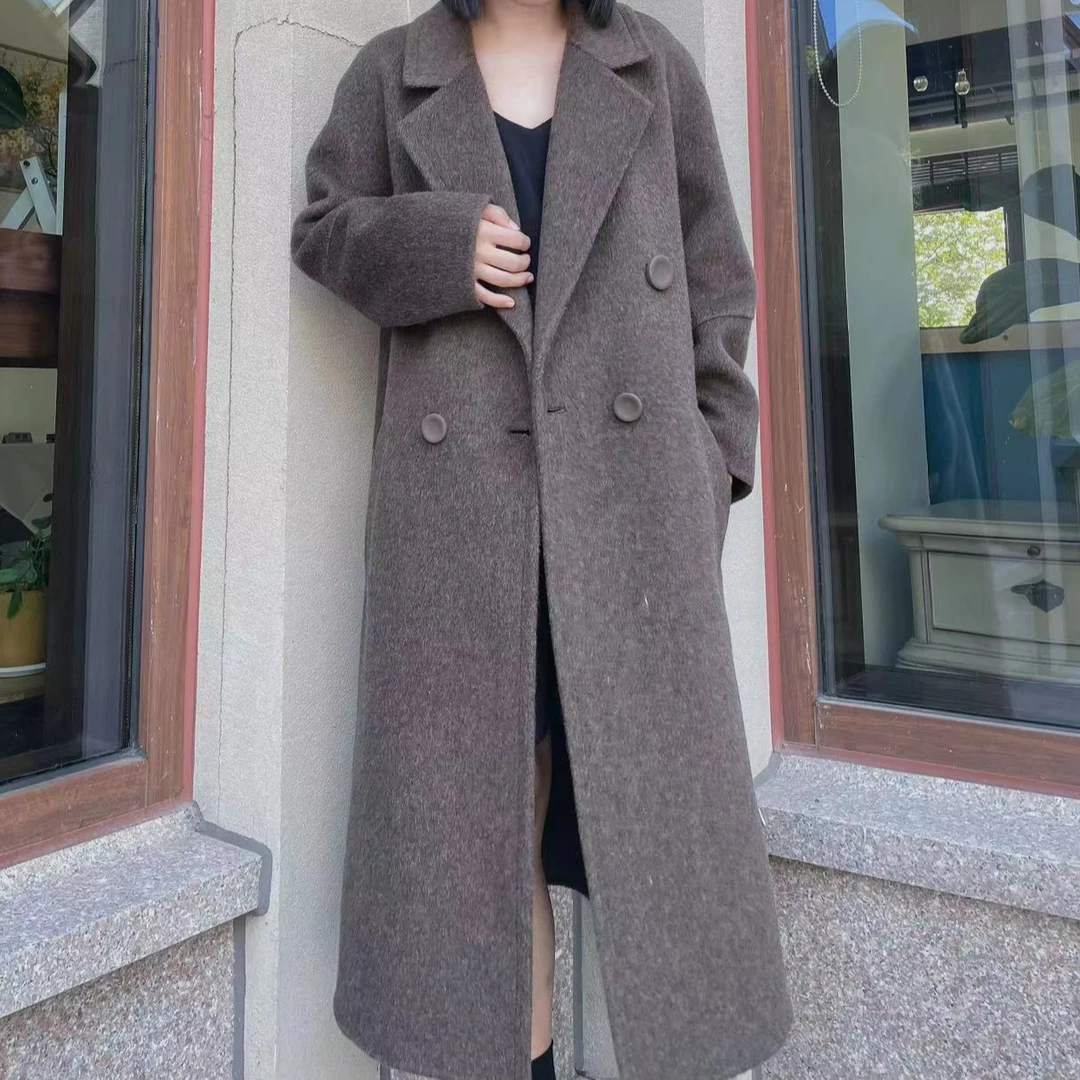2024韩版百搭轻奢气质网红时尚秋冬宽松版长款双面呢大衣 女士