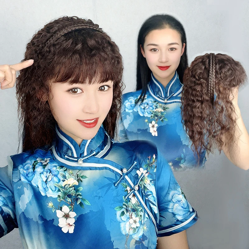 甄选双辫子发箍卷发补发片隐形女仿真发丝增发量发箍假发一体式