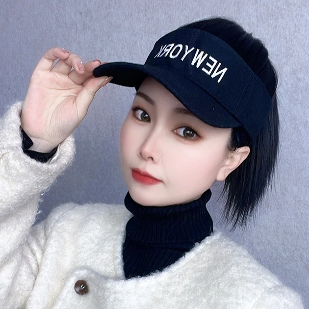 花芽假发帽子一体女高马尾假发帽子一体时尚发型遮阳防晒透气新款