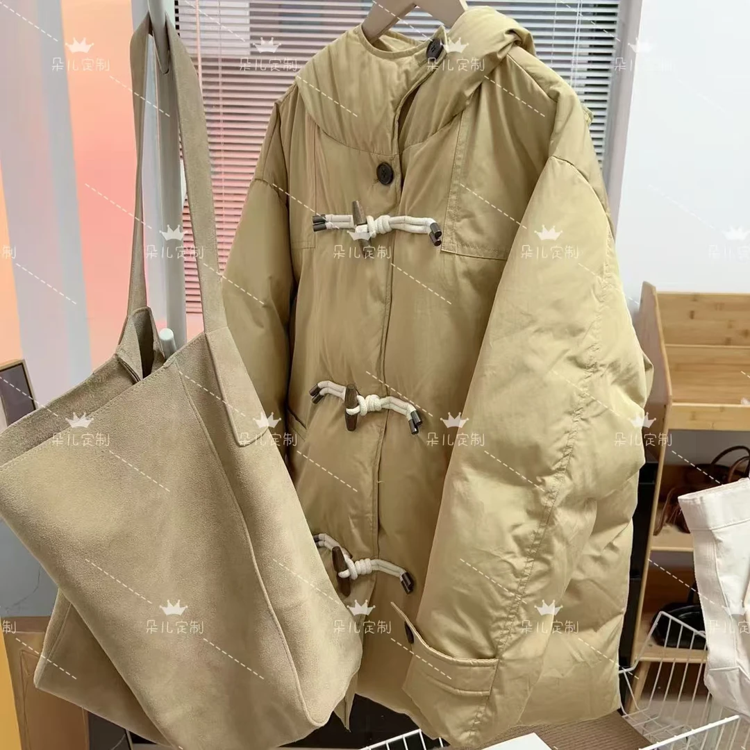 朵儿定制 【暖意绒绒】韩版宽松连帽排扣羽绒服外套IE27