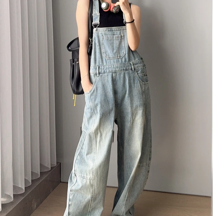 朵儿定制 拼接弯刀背带裤 俏皮减龄宽松阔腿连体裤HY67